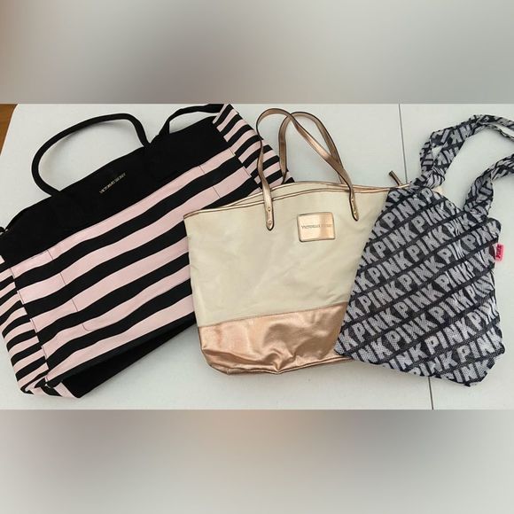 Set of 3 Victoria Secret Pink Bags Totes - Picture 1 of 5